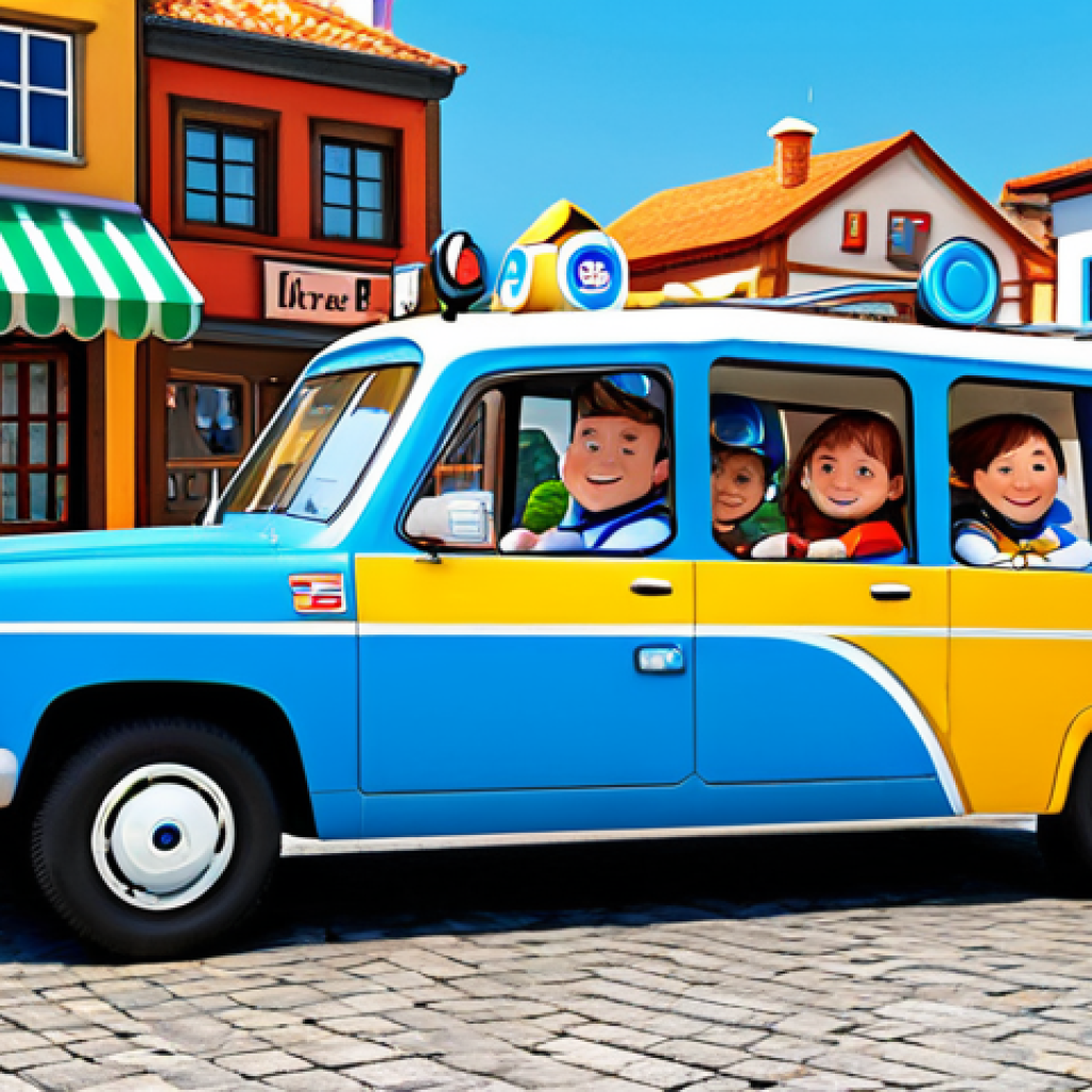 Robocar Poli Teamwork**
"Robocar Poli, Amber, Roy, and Helly standing together in a sunny town square, smiling, fully clothed in their rescue vehicle forms, appropriate attire, safe for work, perfect anatomy, natural proportions, family-friendly, colorful illustration, high quality."
**