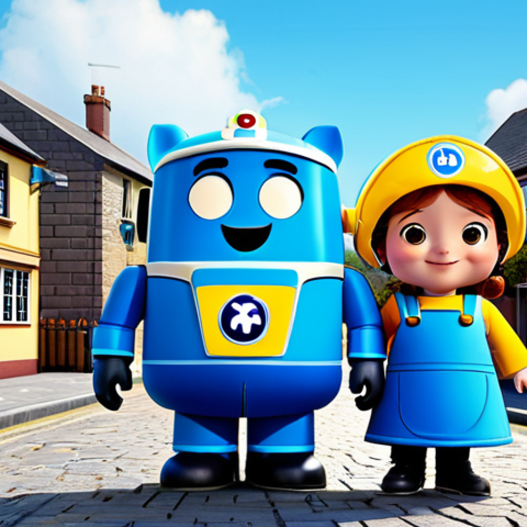 Robocar Poli Team in Broomstown**

"The Robocar Poli team (Poli, Amber, Roy, and Helly) standing together in Broomstown, a bright and cheerful town, fully clothed, appropriate attire, safe for work, perfect anatomy, natural proportions, family-friendly, professional illustration, high quality."

**
