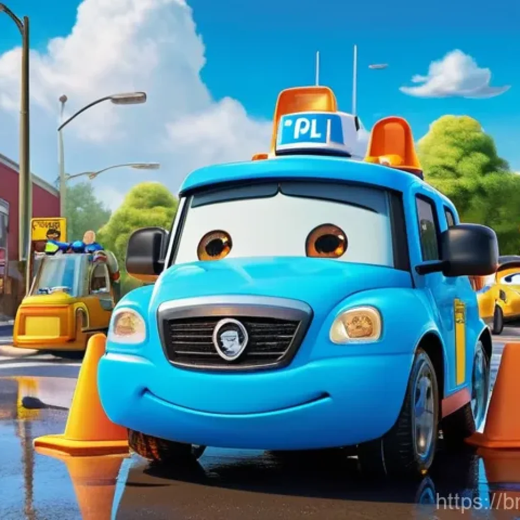 로보카폴리 상품화 비하인드 - **Prompt:** A vibrant, high-angle shot of the Robocar Poli rescue team (Poli, Amber, Roy, and Helly)...