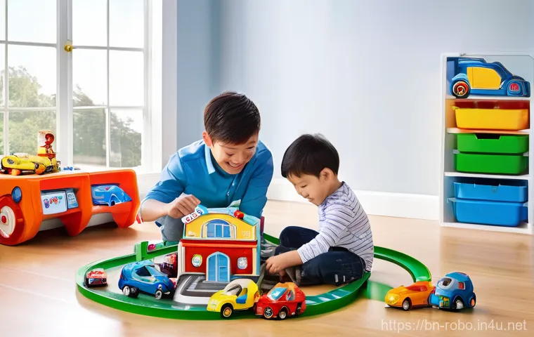 로보카폴리 상품화 비하인드 - **Prompt:** A vibrant, high-angle shot of the Robocar Poli rescue team (Poli, Amber, Roy, and Helly)...